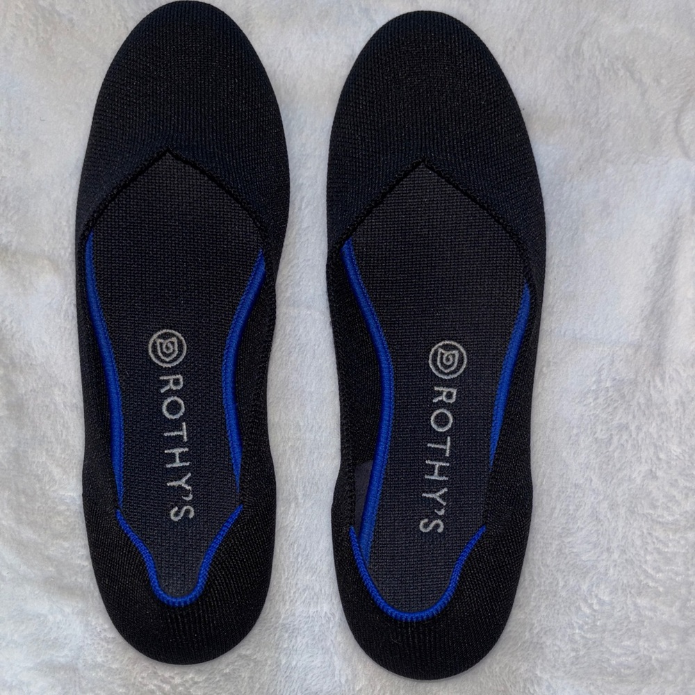 Rothy's Elegant Black Flats with Blue Trim - Picture 5 of 10